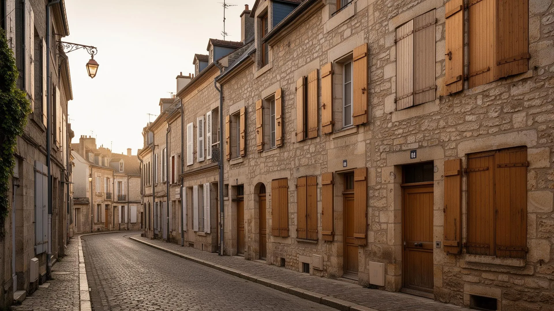 Rue résidentielle de Dijon avec façades en pierre de Bourgogne